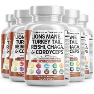 Clean Nutraceuticals Lions Mane 20in1 Mushroom Supplement with Turkey Tail Reishi Cordyceps Chaga Maitake Meshima Poria Cocos Shiitake Oyster Porcini Enoki – 2Pack(5)