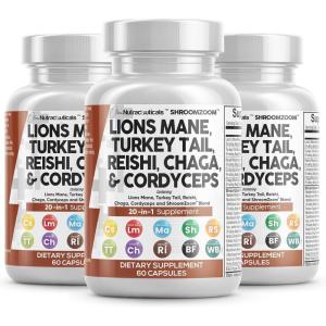 Clean Nutraceuticals Lions Mane 20in1 Mushroom Supplement with Turkey Tail Reishi Cordyceps Chaga Maitake Meshima Poria Cocos Shiitake Oyster Porcini Enoki – 2Pack(3)