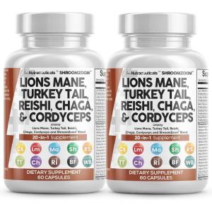 Clean Nutraceuticals Lions Mane 20in1 Mushroom Supplement with Turkey Tail Reishi Cordyceps Chaga Maitake Meshima Poria Cocos Shiitake Oyster Porcini Enoki – 2Pack(2)