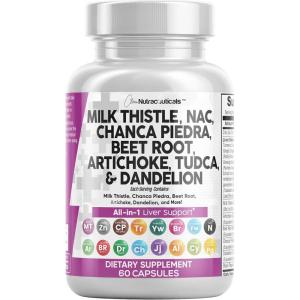 Clean Nutraceuticals Milk Thistle NAC Chanca Piedra Beet Root Artichoke Astragalus Dandelion Root – Liver Cleanse Detox & Repair Supplement Plus TUDCA Choline & Ginger – 1Pack(1)
