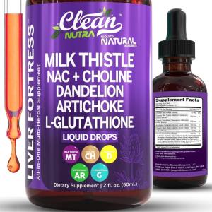 Clean Nutraceuticals Milk Thistle NAC Liver Cleanse Detox & Repair Supplement Liver Support Liquid Drops with Dandelion Extract, Artichoke, Chanca Piedra, Choline, L-Glutathione, Burdock, Schisandra(1)