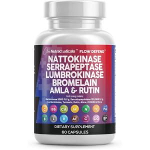 Clean Nutraceuticals Nattokinase 5000 FU Serrapeptase 120000 SPU Lumbrokinase Enzyme Supplement with Bromelain Papain Papaya Enzymes Rutin Extract Amla Magnesium Vitamin B6 & VIT C Capsules(1)