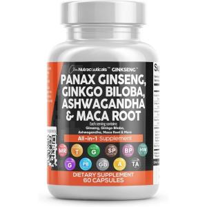 Clean Nutraceuticals Panax Ginseng Ginkgo Biloba Ashwagandha Maca Root – Focus Supplement Pills for Women and Men with Pine Bark Extract, Garlic, and Saw Palmetto – 60 Caps(1)