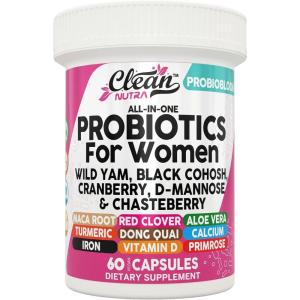Clean Nutraceuticals Probiotics for Women with D Mannose, Cranberry Extract, Wild Yam, Chasteberry – 20 Probiotic and Prebiotic Strains – PH Balance, Womens Probiotic for Digestive Health – 60 Count(1)