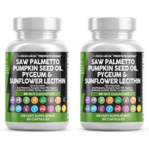 Clean Nutraceuticals Saw Palmetto Pumpkin Seed Oil Pygeum Sunflower Lecithin Stinging Nettle Cranberry – Prostate Supplements for Men with Lycopene – 90 Caps(90 Count (Pack of 2))