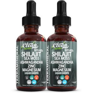 Clean Nutraceuticals Shilajit Drops Liquid | Shilajit Supplement for Men Women with Sea Moss Ashwagandha Zinc Magnesium Boron Fulvic Acid – Himalayan Shilajit Energy Vitality Stamina – 2oz(2)