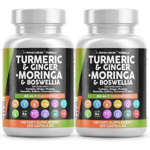 Clean Nutraceuticals Turmeric Moringa Supplement | Ginger Boswellia Saffron – Supplement for Women and Men with Ceylon Cinnamon, Tart Cherry, Quercetin Garlic Nettle Holy Basil – 1Pack(2)