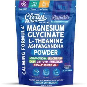 Magnesium Glycinate Powder Supplement + L Theanine Ashwagandha Glycine Apigenin Lemon Balm GABA 5HTP Pink Salt Potassium L Tryptophan Calcium | Powdered Sleep Aid Calm Trace Minerals Vitamin