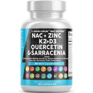 NAC Supplement N-Acetyl Cysteine Vitamin D3 K2 Zinc Quercetin Sarracenia Purpurea Immune Support | Elderberry Holy Basil Bee Propolis Bromelain L-Lysine Capsules Supplements For Women Men Adults(1)