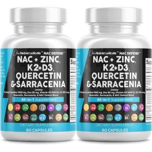 NAC Supplement N-Acetyl Cysteine Vitamin D3 K2 Zinc Quercetin Sarracenia Purpurea Immune Support | Elderberry Holy Basil Bee Propolis Bromelain L-Lysine Capsules Supplements For Women Men Adults(2)