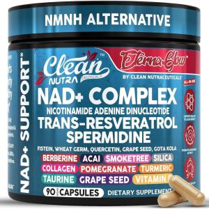 NAD Resveratrol Supplement Spermidine Fisetin Quercetin Grape Seed Gotu Kola Berberine Astaxanthin Taurine Pomegranate Acai Anti Aging Longevity Capsules for Women Men EternaGlow by Clean Nutra 90ct