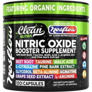 NosFlow Nitric Oxide Supplements for Men | Beet Root Taurine L-Arginine Malic Acid L-Arginine L-Citrulline Pine Bark Glycerol Agmatine Grape Seed Vitamin C B12 B3 By Clean Nutra(1)