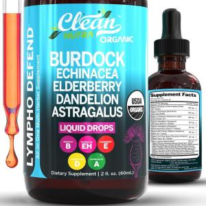 Organic Lymphatic Drainage Supplement | Lymphatic Support Drops | Burdock Root Echinacea Elderberry Dandelion Astragalus Milk Thistle Sea Moss Red Clover Cleanse Marigold Drop By Clean Nutra(1)
