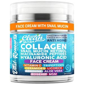 Snail Mucin Collagen Face Cream – Anti Aging Moisturizer with Retinol Niacinamide Hyaluronic Acid Peptides Vitamin C Ceramides – Korean Skincare Anti Aging Daily Face and Neck Cream – 3.52 oz 100g