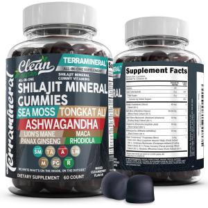 Terramineral Shilajit Gummies with Irish Sea Moss Tongkat Ali Ashwagandha Lion’s Mane MACA Panax Ginseng Rhodiola & Cordyceps by Clean Nutra (1)(1)