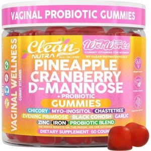 Wet Works Women’s Vaginal Probiotic Gummies Pineapple Cranberry Folic Acid D-Mannose Vitamin C Chicory Myo Inositol Garlic Black Cohosh Zinc Iron Evening Primrose Chastetree 60 Count by Clean Nutra