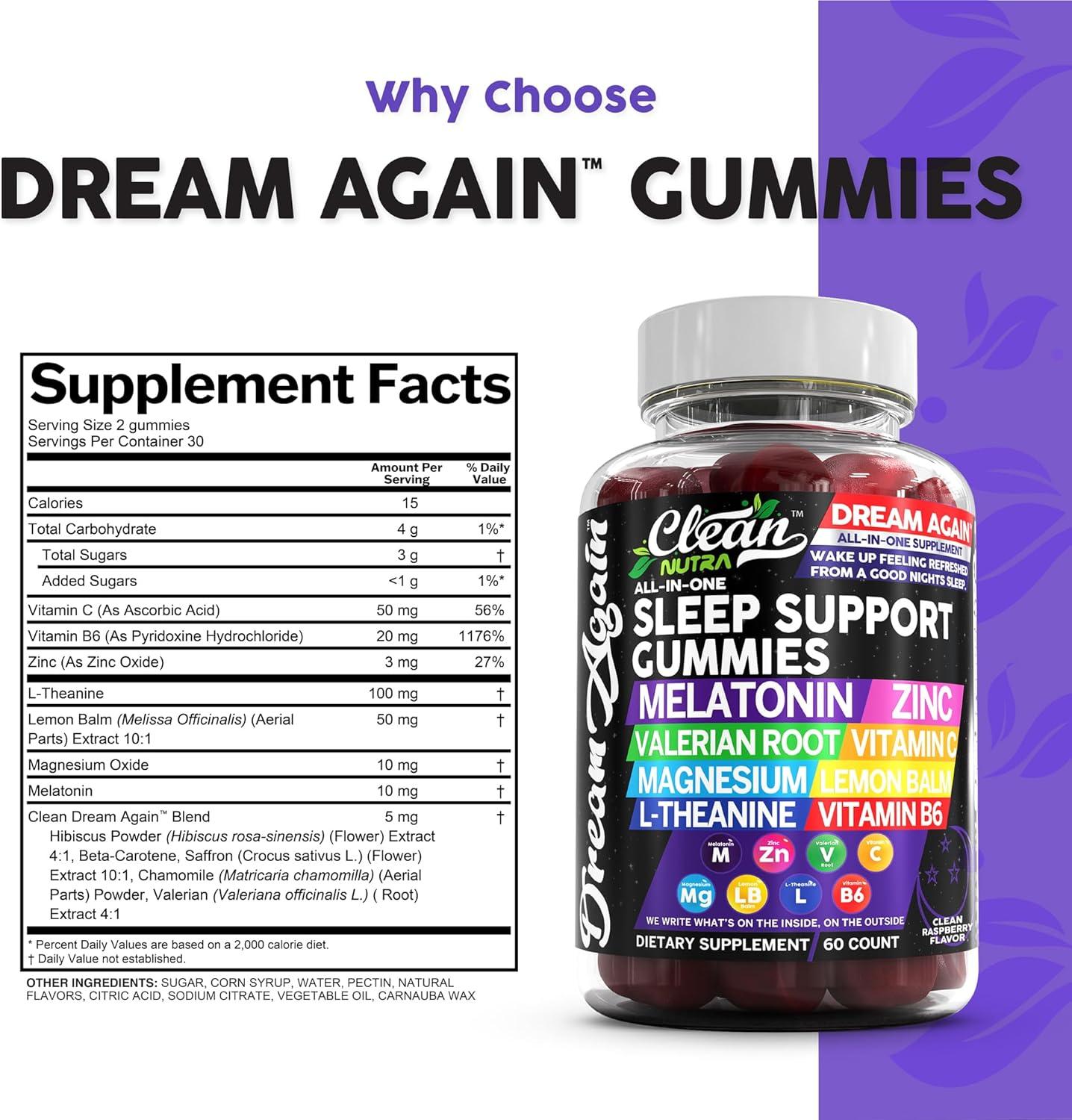 image:imageClean Nutra Melatonin Gummies 10mg Sleep Aid Valerian Root LTheanine Vitamin B6 C Lemon Balm Magnesium Hibiscus Beta Carotene Saffron amp Chamomile Rest Support Supplement Raspberry Flavor1