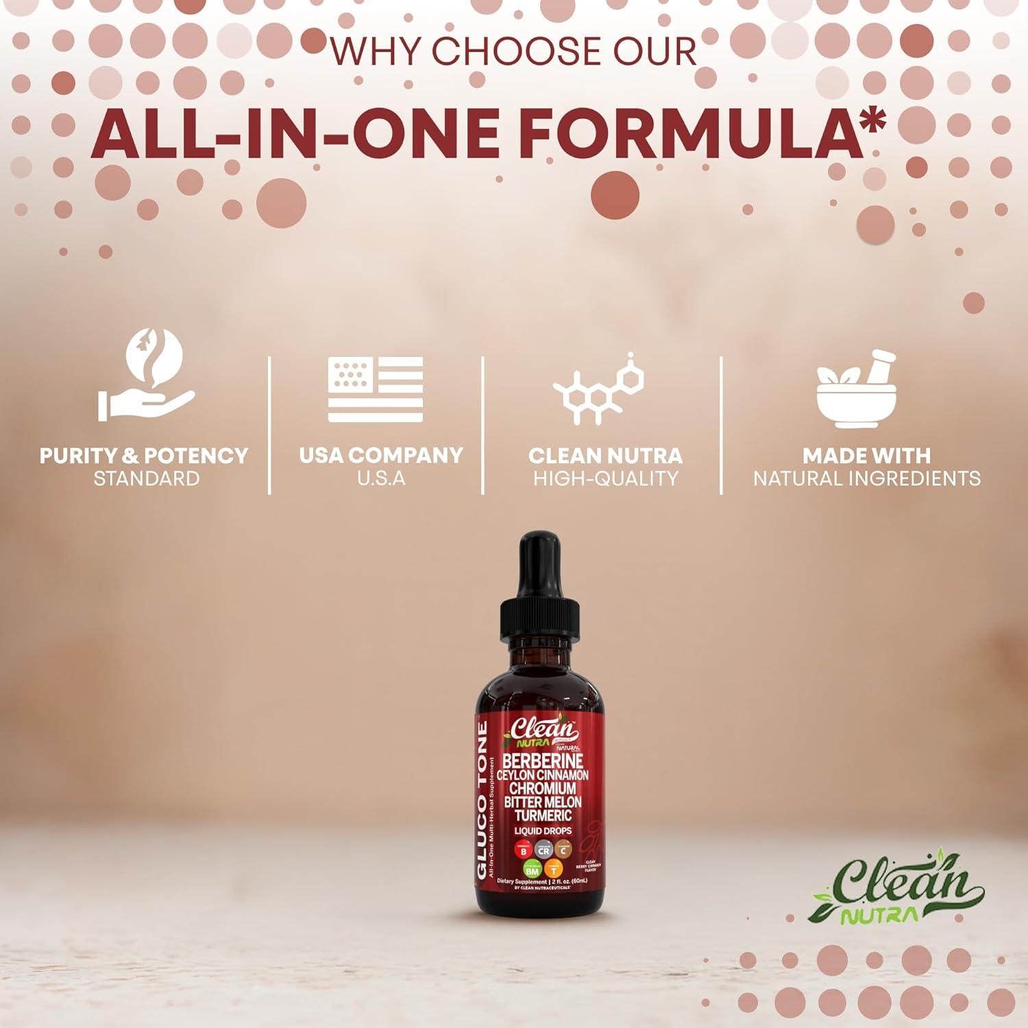 image:imageClean Nutra Berberine with Ceylon Cinnamon Supplement Liquid Drops Bitter Melon Extract Glucomannan Gymnema Chromium Turmeric Organic Panax Ginseng Moringa GLP1 Support2