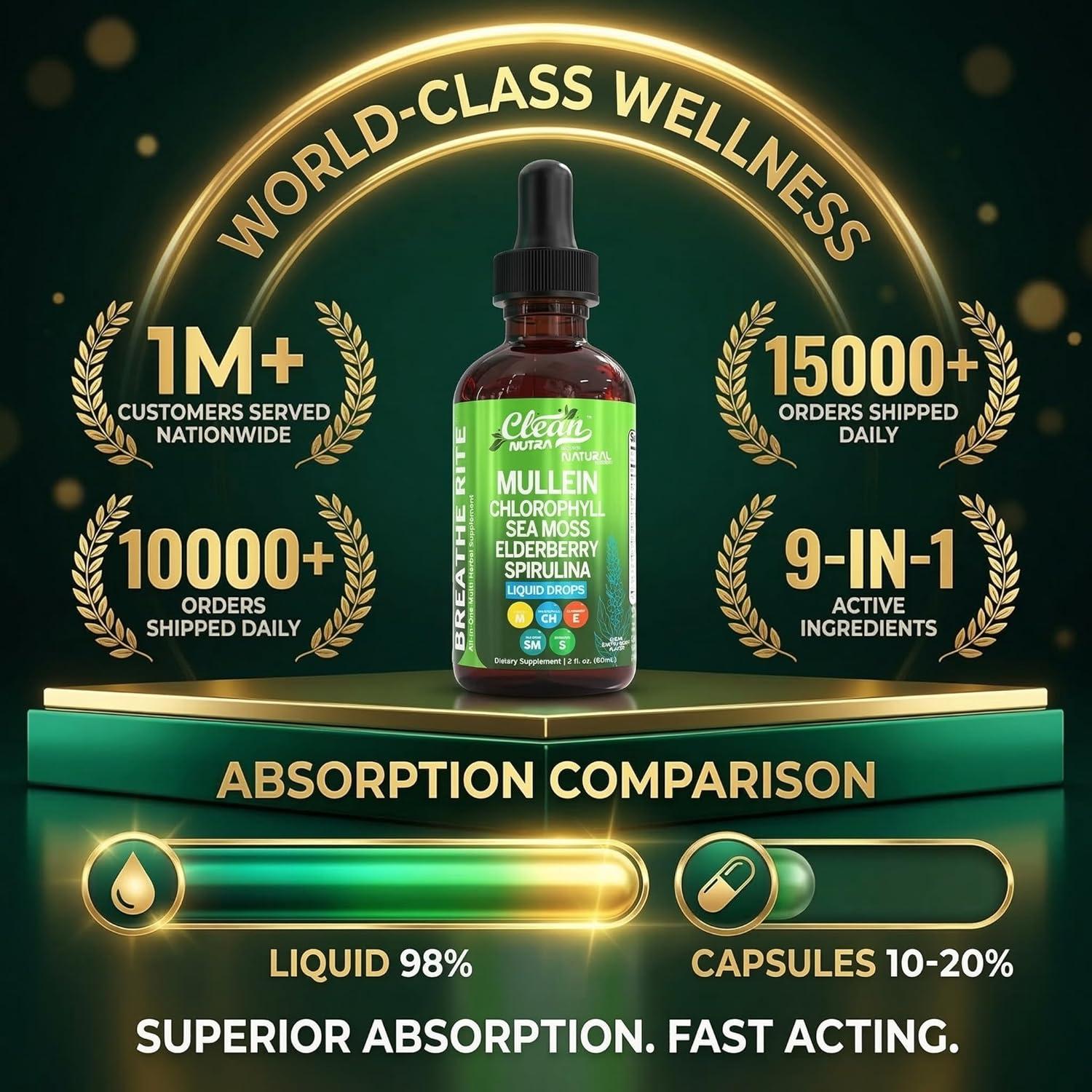 image:imageMullein Drops for Lungs Liquid Chlorophyll Mullein Leaf Extract Supplement Elderberry Sea Moss Spirulina Chlorella Lobelia Marigold Licorice Marshmallow Lung Detox Cleanse Tincture Men Women 2 fl oz