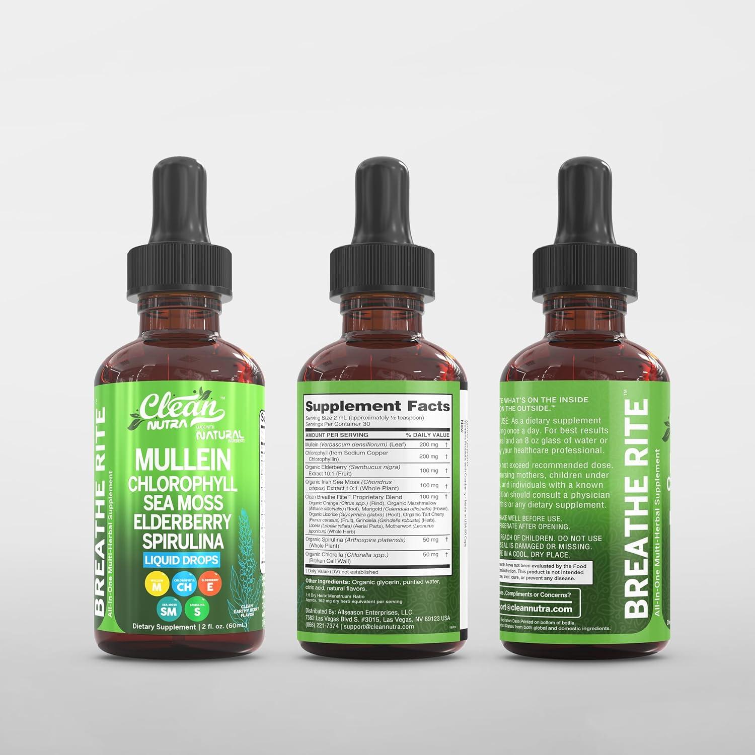 image:imageMullein Drops for Lungs Liquid Chlorophyll Mullein Leaf Extract Supplement Elderberry Sea Moss Spirulina Chlorella Lobelia Marigold Licorice Marshmallow Lung Detox Cleanse Tincture Men Women 2 fl oz