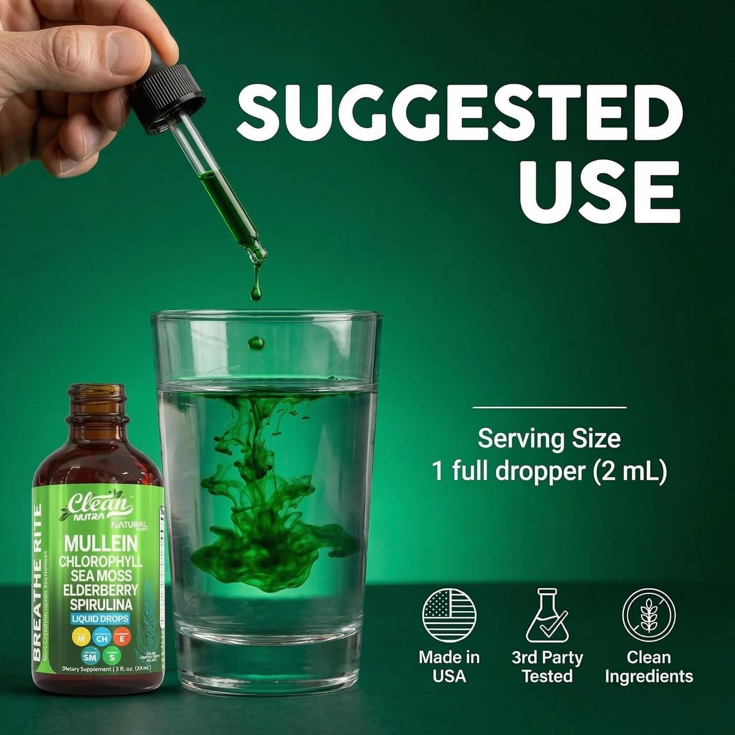 image:imageMullein Drops for Lungs Liquid Chlorophyll Mullein Leaf Extract Supplement Elderberry Sea Moss Spirulina Chlorella Lobelia Marigold Licorice Marshmallow Lung Detox Cleanse Tincture Men Women 2 fl oz