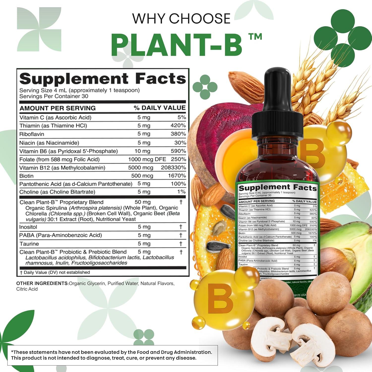 image:imageVitamin B Complex Liquid Drops Thiamine B1 B6 B2 B3 B4 B5 B7 B9 B12 Niacinamide Paba Choline Inositol Taurine Probiotics Beet Root Spirulina PlantB Vitamin Supplements by Clean Nutra2