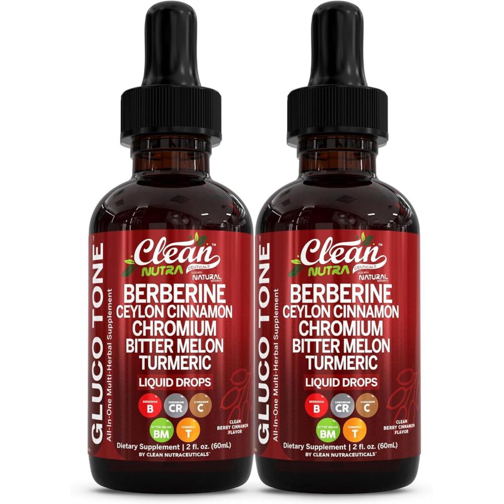 image:imageClean Nutra Berberine with Ceylon Cinnamon Supplement Liquid Drops Bitter Melon Extract Glucomannan Gymnema Chromium Turmeric Organic Panax Ginseng Moringa GLP1 Support2