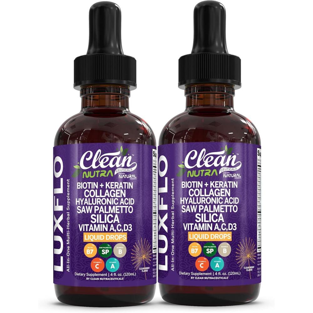 image:imageLiquid Biotin amp Collagen Keratin Hyaluronic Acid Saw Palmetto Drops Vitamins for Hair Growth Support Silica Vitamin A C D Bamboo Turmeric Zinc Folate Magnesium Horsetail LuxFlo By Clean Nutra2