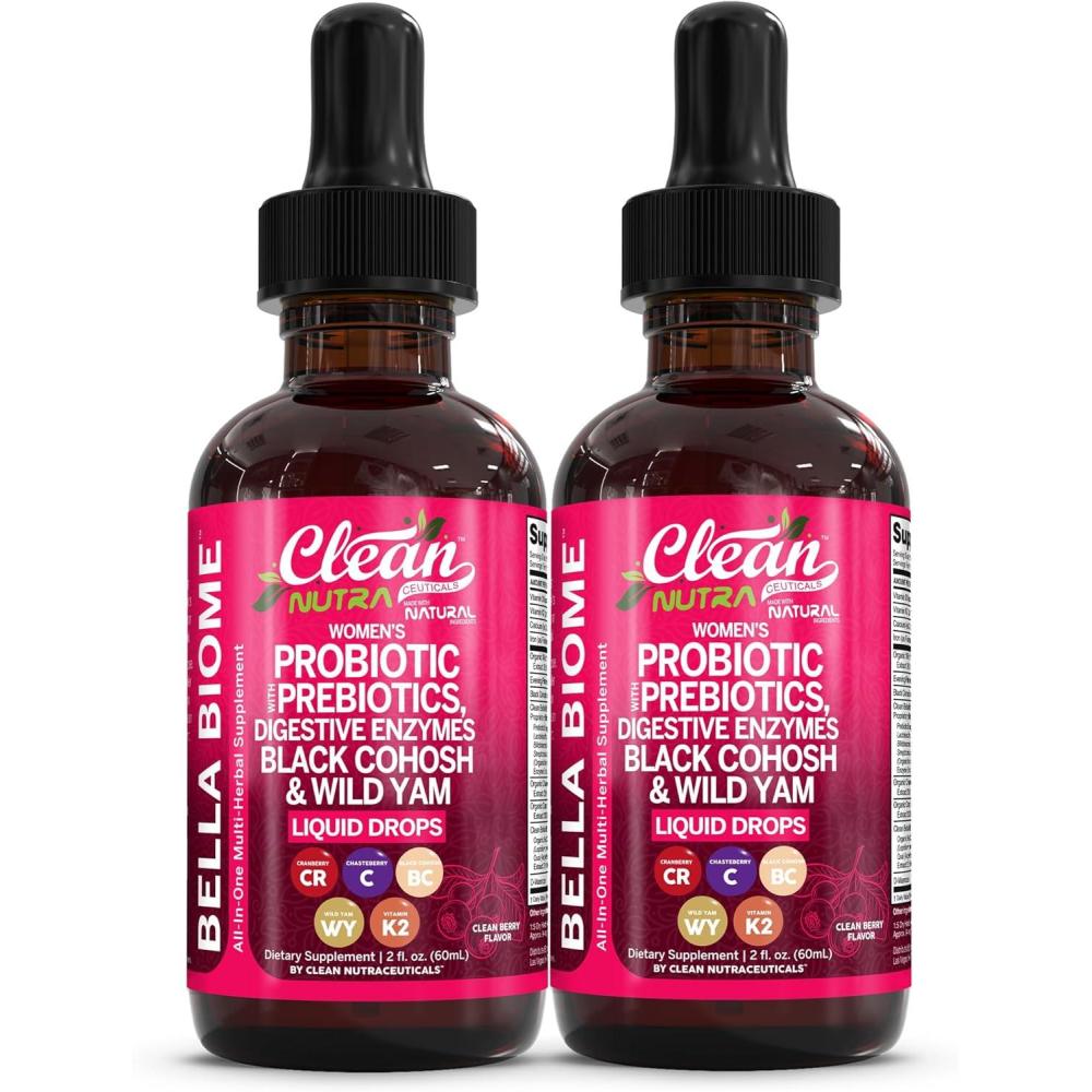 image:imageLiquid Probiotics for Women Drops with Chasteberry Black Cohosh Prebiotics Digestive Enzymes Evening Primrose Oil Wild Yam Cranberry Dmannose and Iron Vitamin D3 K2 Clean Nutra Bella Biotics2
