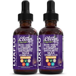 Liquid Biotin & Collagen Keratin Hyaluronic Acid Saw Palmetto Drops Vitamins for Hair Growth Support Silica Vitamin A C D Bamboo Turmeric Zinc Folate Magnesium Horsetail LuxFlo By Clean Nutra(2)