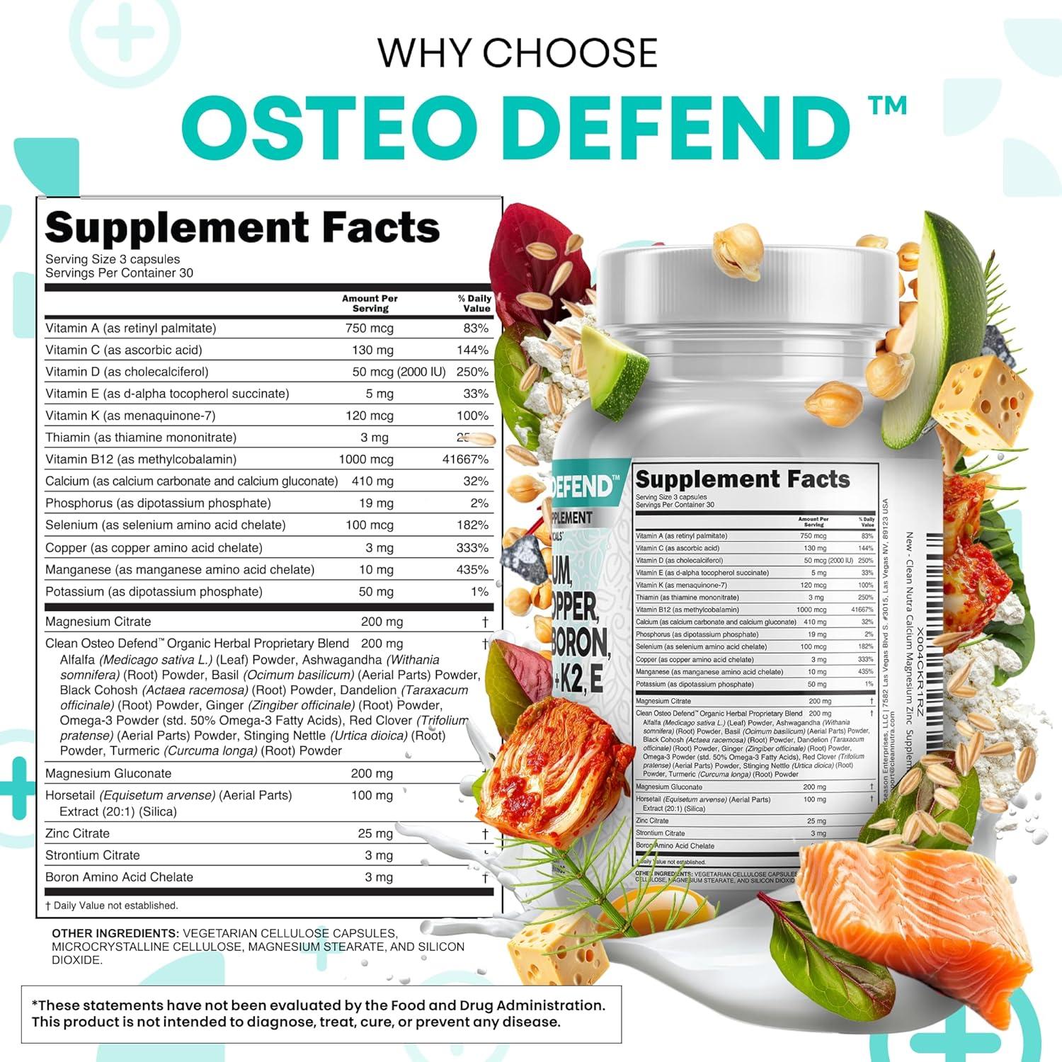 image:imageAllin1 Calcium Magnesium Zinc Supplement with Potassium Copper Strontium Silica Vitamin D3 K2 Boron Vitamin B1 B12 Red Clover Herb Alfalfa Basil Pills for Men amp Women Clean Nutra Osteo Defend