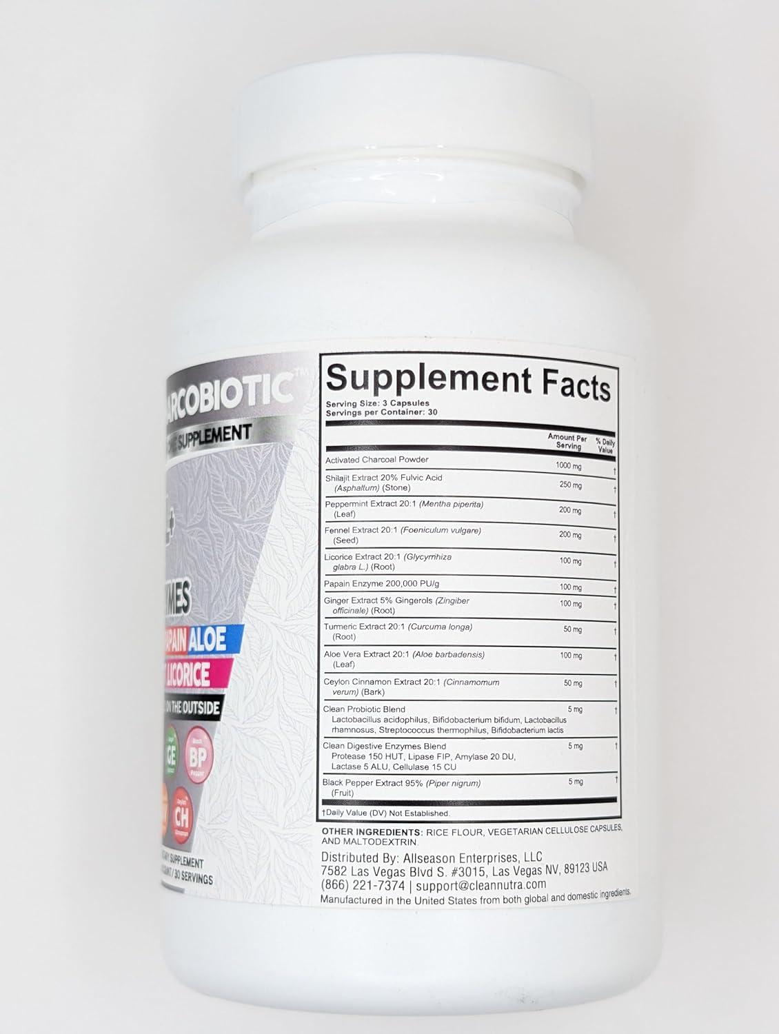 image:imageClean Nutra Charcoal 1000mg Probiotic 200B with Fennel Shilajit Peppermint Ginger Papain Aloe Vera Turmeric Ceylon Cinnamon Digestive Enzymes for Gut Health