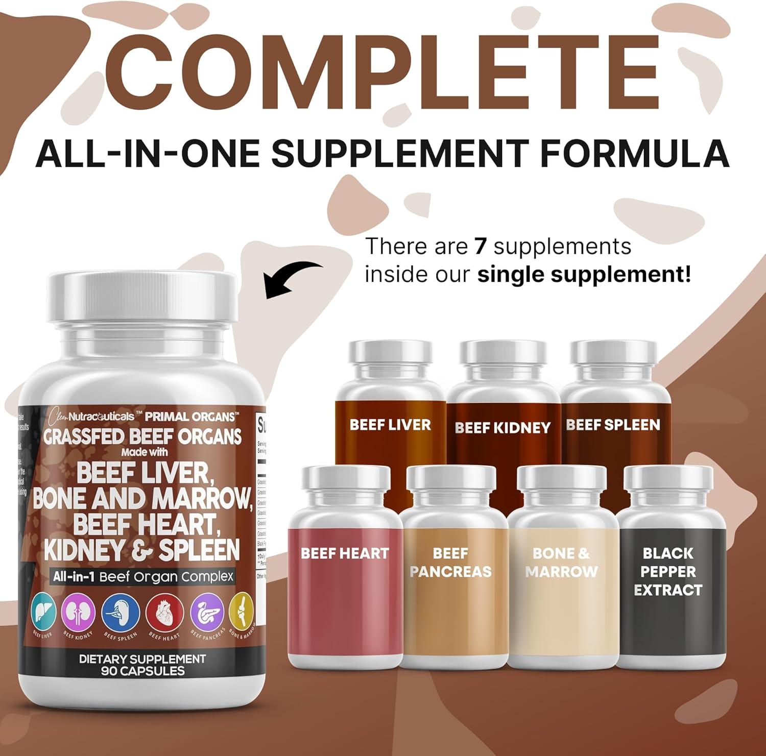 image:imageClean Nutraceuticals Grass Fed Beef Liver Capsules Premium Quality Supplement Packed with Desiccated Beef Heart Spleen Pancreas Plus Bone amp Marrow Dao Enzyme Pills90 Count Pack of 1