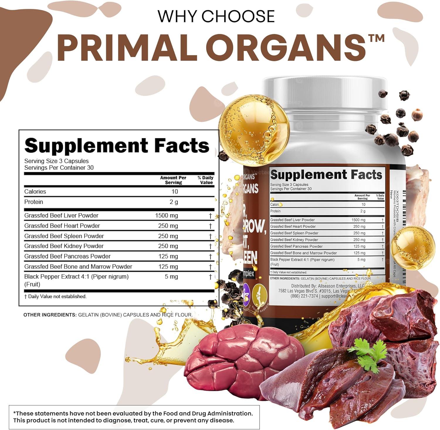 image:imageClean Nutraceuticals Grass Fed Beef Liver Capsules Premium Quality Supplement Packed with Desiccated Beef Heart Spleen Pancreas Plus Bone amp Marrow Dao Enzyme Pills90 Count Pack of 1