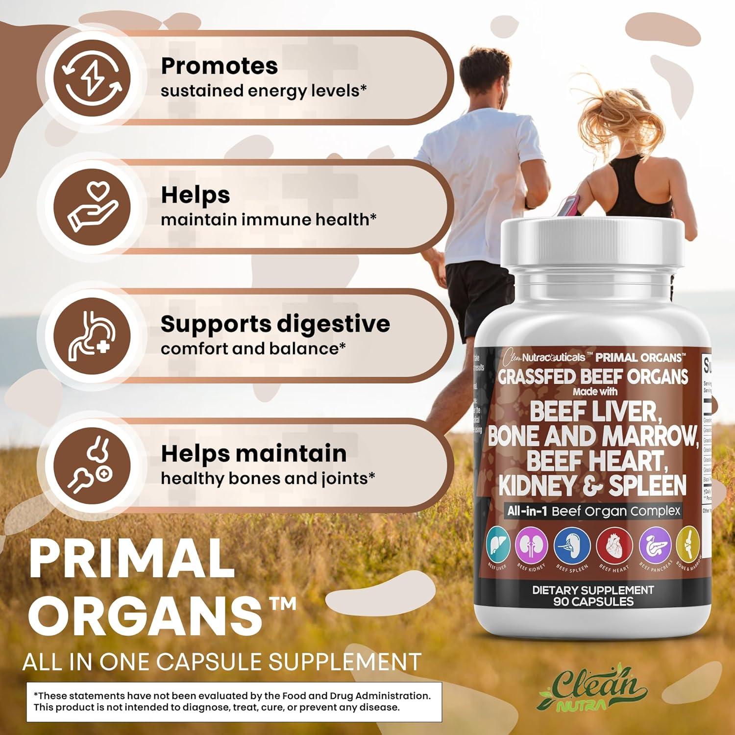 image:imageClean Nutraceuticals Grass Fed Beef Liver Capsules Premium Quality Supplement Packed with Desiccated Beef Heart Spleen Pancreas Plus Bone amp Marrow Dao Enzyme Pills90 Count Pack of 2