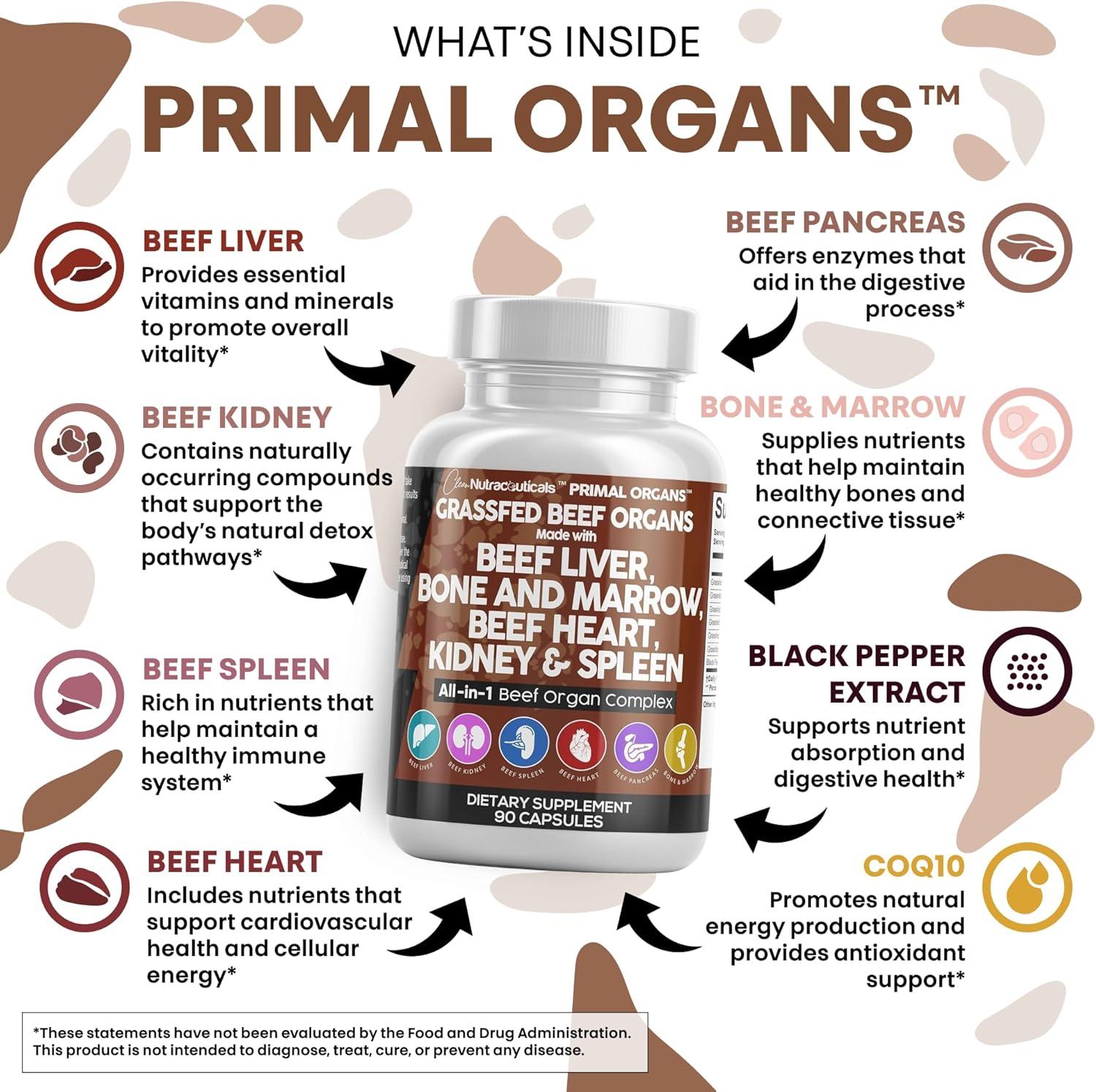 image:imageClean Nutraceuticals Grass Fed Beef Liver Capsules Premium Quality Supplement Packed with Desiccated Beef Heart Spleen Pancreas Plus Bone amp Marrow Dao Enzyme Pills90 Count Pack of 1