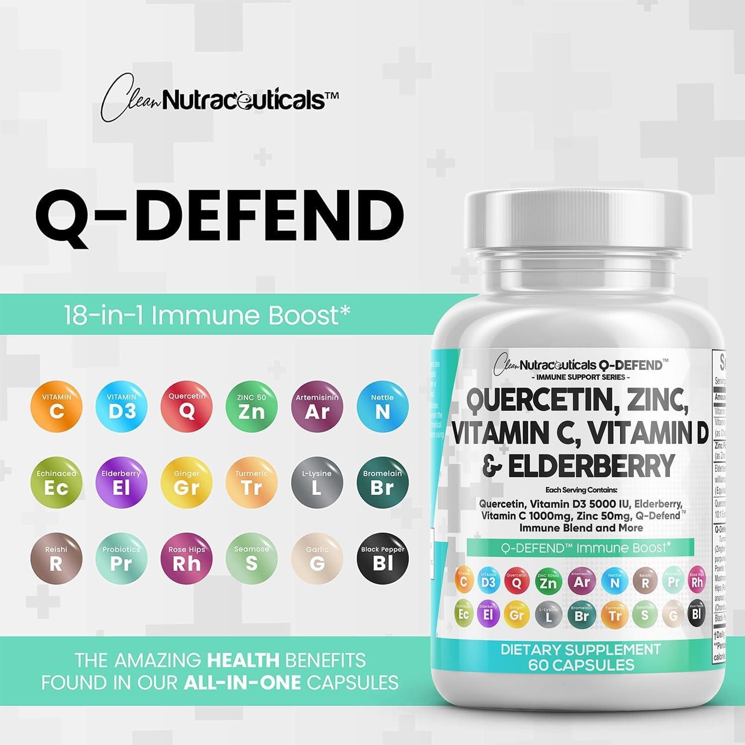 image:imageClean Nutraceuticals Quercetin Zinc Vitamin C Vitamin D Bromelain Elderberry Immune Defense Support Supplement Adults w Artemisinin Sea Moss Echinacea Garlic Allergy Relief 2pack