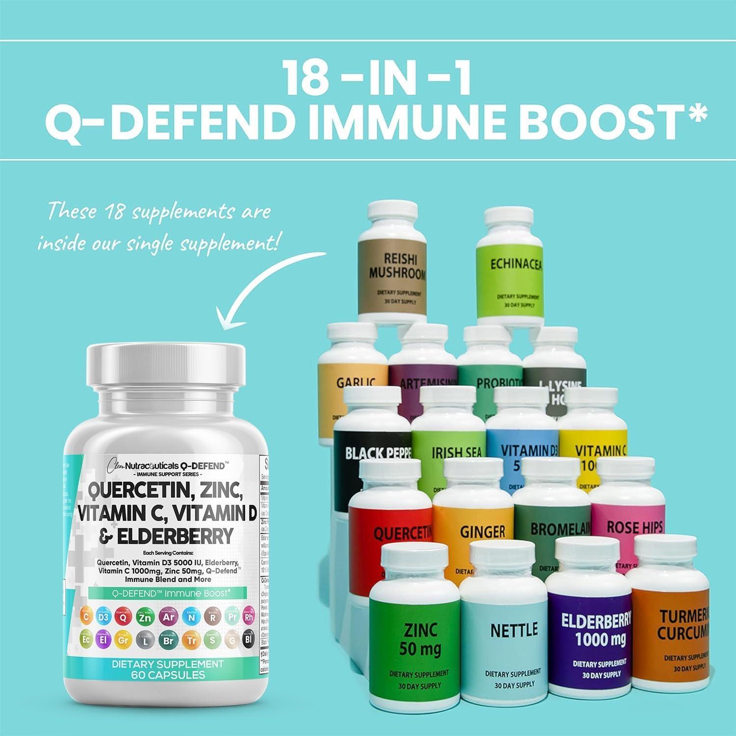 image:imageClean Nutraceuticals Quercetin Zinc Vitamin C Vitamin D Bromelain Elderberry Immune Defense Support Supplement Adults w Artemisinin Sea Moss Echinacea Garlic Allergy Relief 2pack