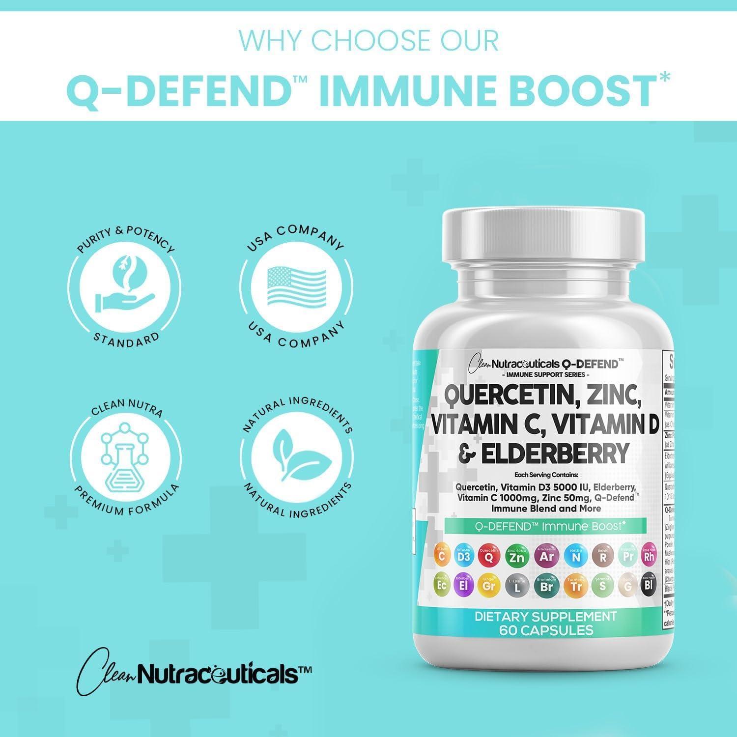 image:imageClean Nutraceuticals Quercetin Zinc Vitamin C Vitamin D Bromelain Elderberry Immune Defense Support Supplement Adults w Artemisinin Sea Moss Echinacea Garlic Allergy Relief 2pack