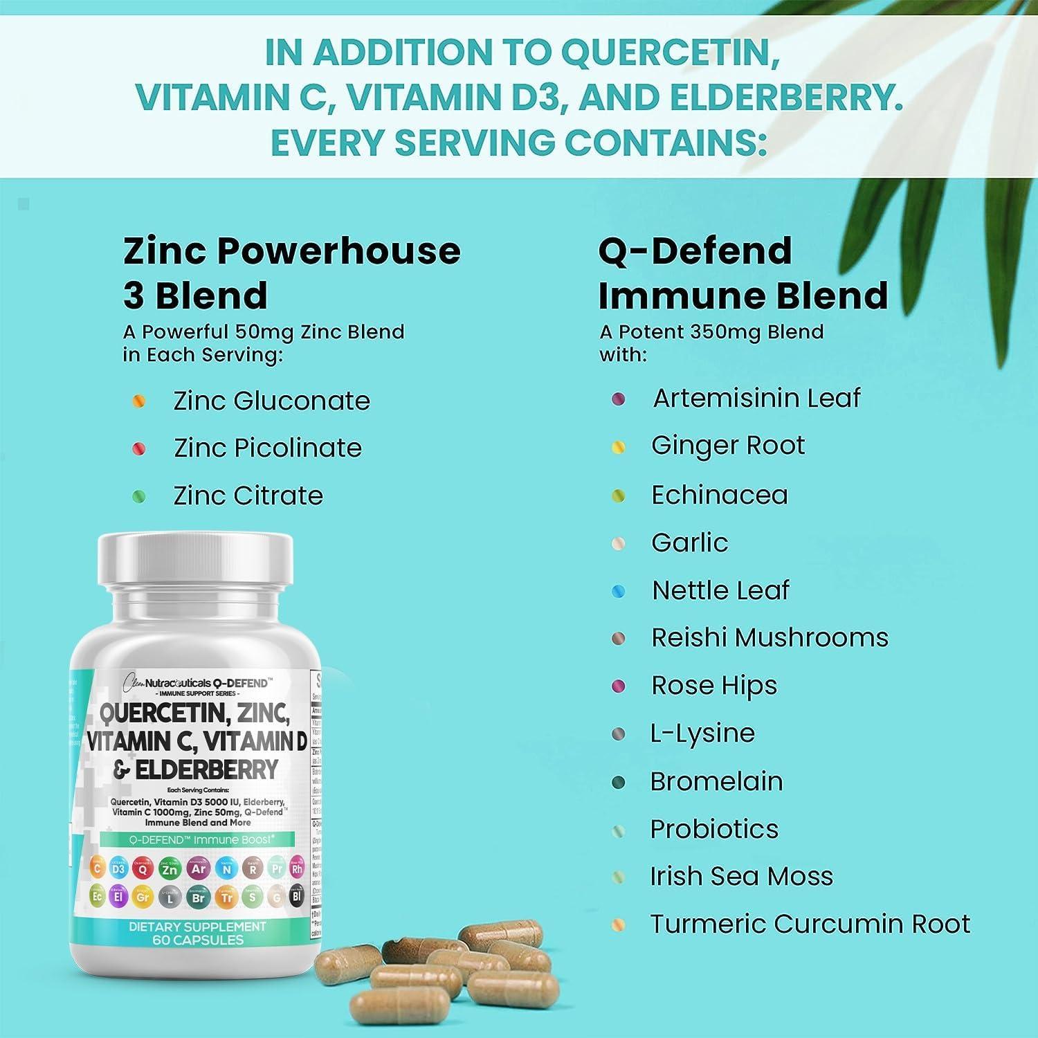 image:imageClean Nutraceuticals Quercetin Zinc Vitamin C Vitamin D Bromelain Elderberry Immune Defense Support Supplement Adults w Artemisinin Sea Moss Echinacea Garlic Allergy Relief 2pack
