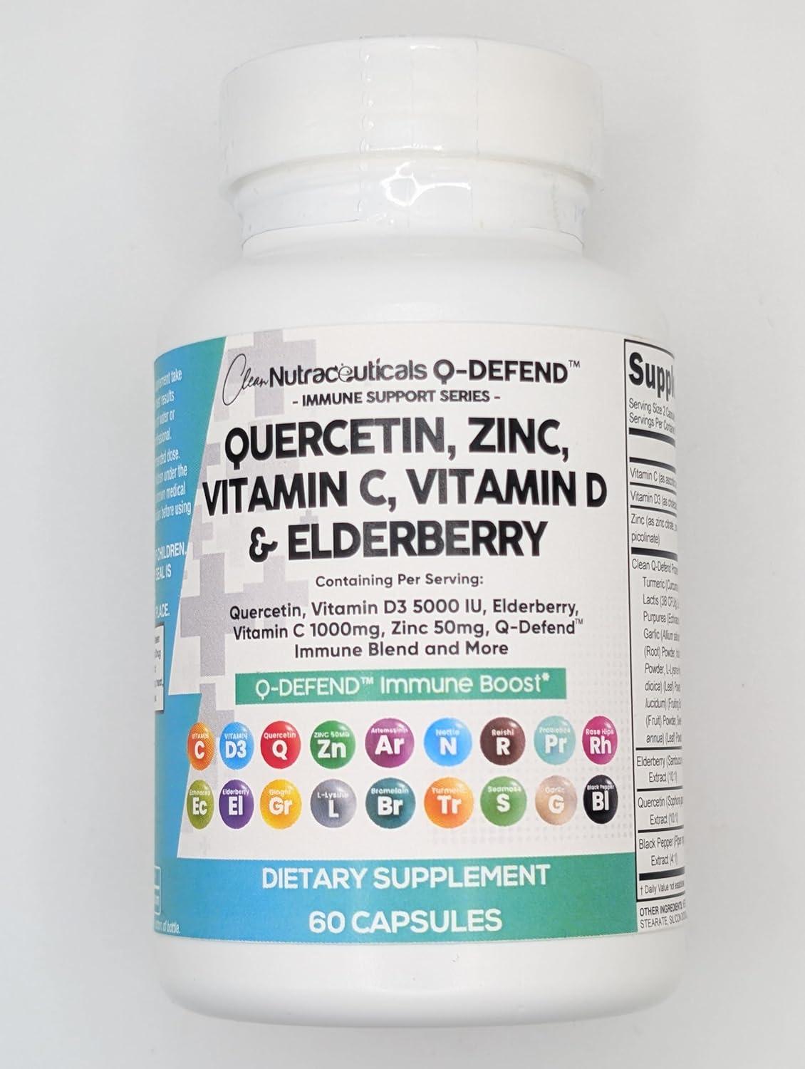 image:imageClean Nutraceuticals Quercetin Zinc Vitamin C Vitamin D Bromelain Elderberry Immune Defense Support Supplement Adults w Artemisinin Sea Moss Echinacea Garlic Allergy Relief 2pack