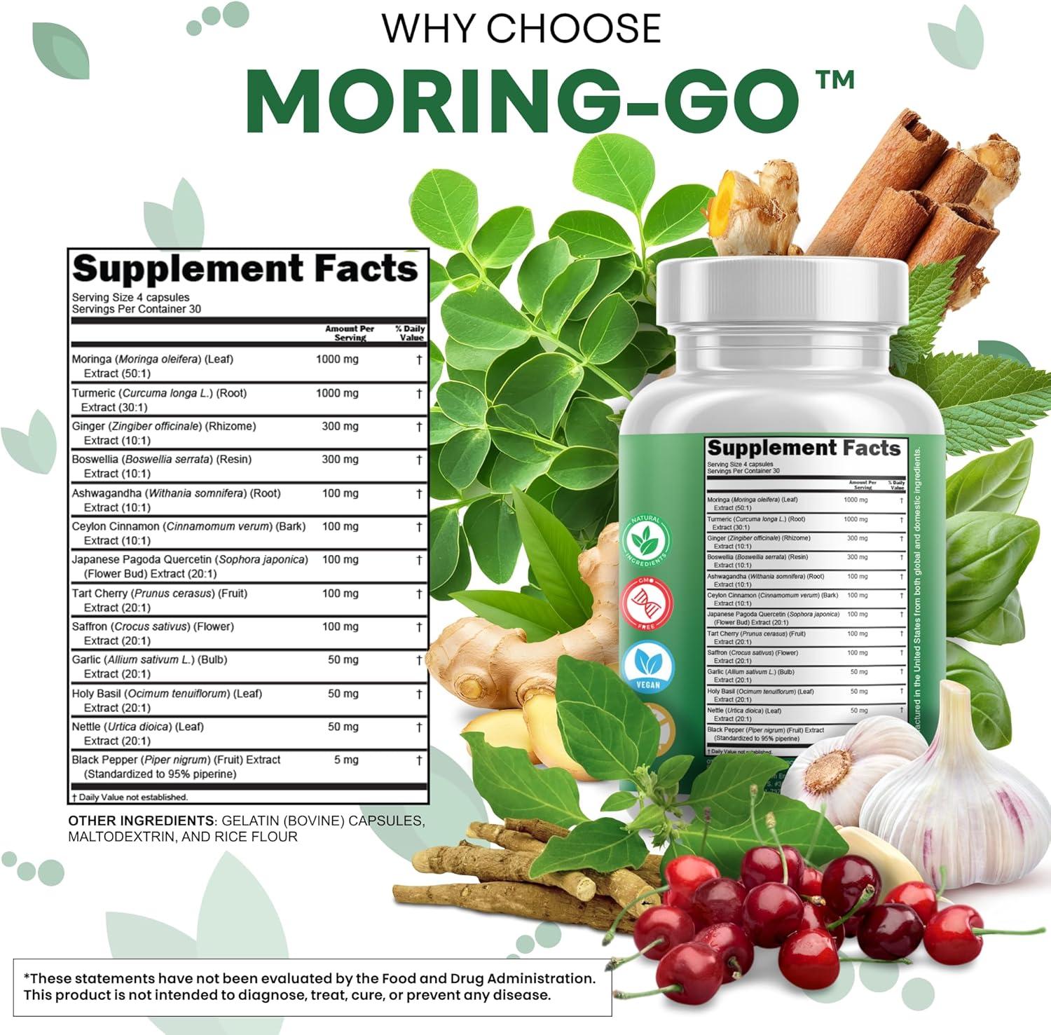 image:imageMoringa Powder Capsules Turmeric Moringa Leaf Ceylon Cinnamon Ashwagandha Ginger Tart Cherry Boswellia Quercetin Garlic Holy Basil Saffron Nettle Black Pepper MoringGo Supplement By Clean Nutra 2