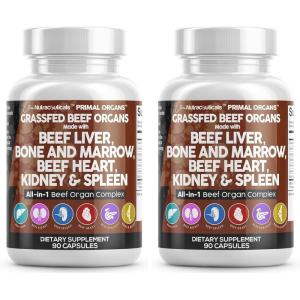 Clean Nutraceuticals Grass Fed Beef Liver Capsules – Premium Quality Supplement Packed with Desiccated, Beef Heart, Spleen, Pancreas Plus Bone & Marrow Dao Enzyme Pills(90 Count (Pack of 2))