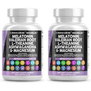 Clean Nutraceuticals Melatonin 10mg Valerian Root L Theanine 200mg Ashwagandha – Sleep Support for Women & Men with Magnesium Complex, Lemon Balm, Chamomile, & Passion Flower – 60 Caps(60 Count (Pack of 2))