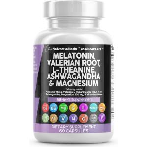 Clean Nutraceuticals Melatonin 10mg Valerian Root L Theanine 200mg Ashwagandha – Sleep Support for Women & Men with Magnesium Complex, Lemon Balm, Chamomile, & Passion Flower – 60 Caps(60 Count (Pack of 1))