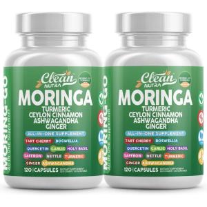 Moringa Powder Capsules + Turmeric Moringa Leaf Ceylon Cinnamon Ashwagandha Ginger Tart Cherry Boswellia Quercetin Garlic Holy Basil Saffron Nettle Black Pepper Moring-Go Supplement By Clean Nutra (2)