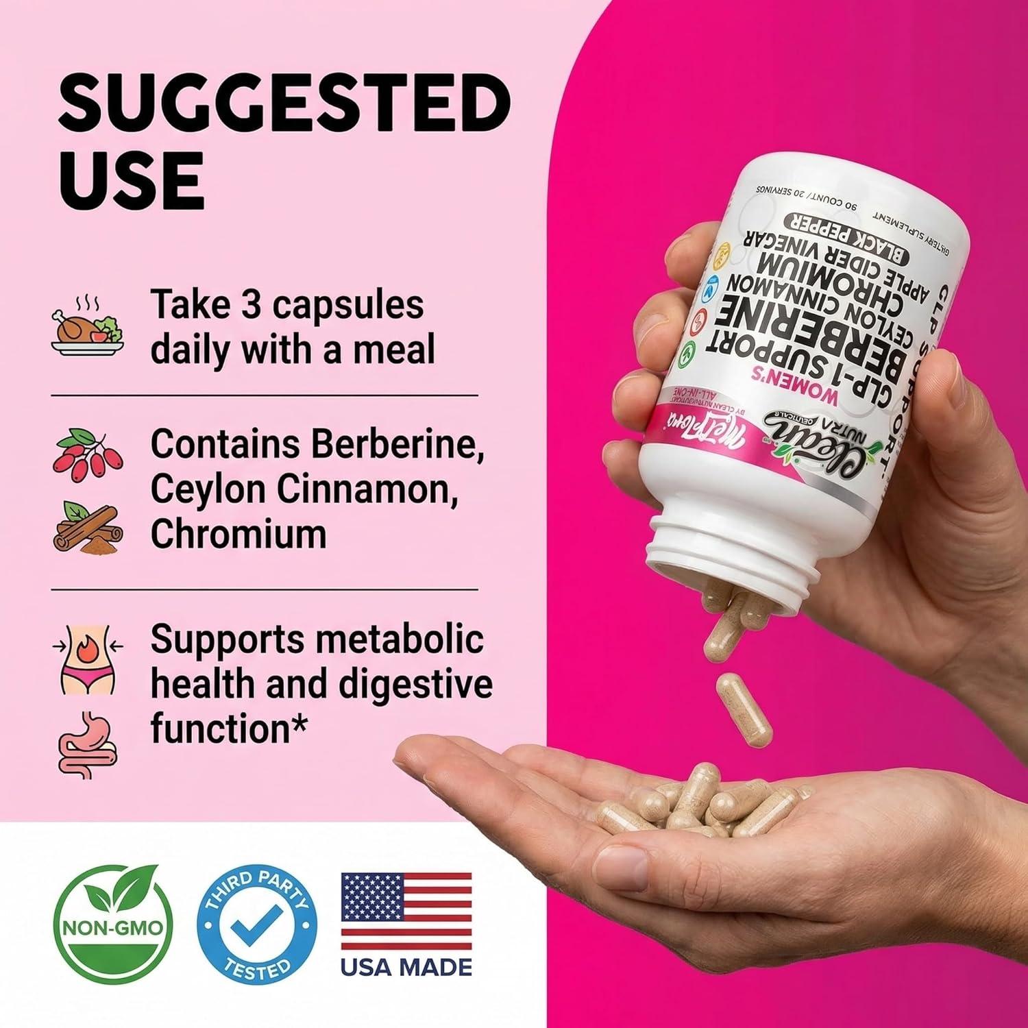 image:imageBerberine 1500mg Supplement with Apple Cider Vinegar Capsules Womens GLP1 Support with Ceylon Cinnamon Chromium Picolinate amp Black Pepper Extract Metabolic Wellness 90 Vegetarian Capsules