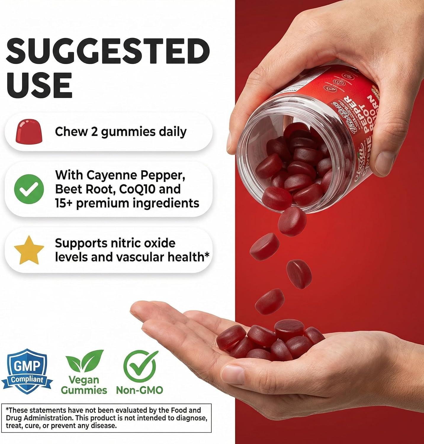 image:imageClean Nutra Cayenne Pepper Beet Root Gummies Beetroot Garlic CoQ10 Hawthorn Berry Grape Seed Extract Olive Leaf Nattokinase Hibiscus Vitamin D Nitric Oxide VasoEase