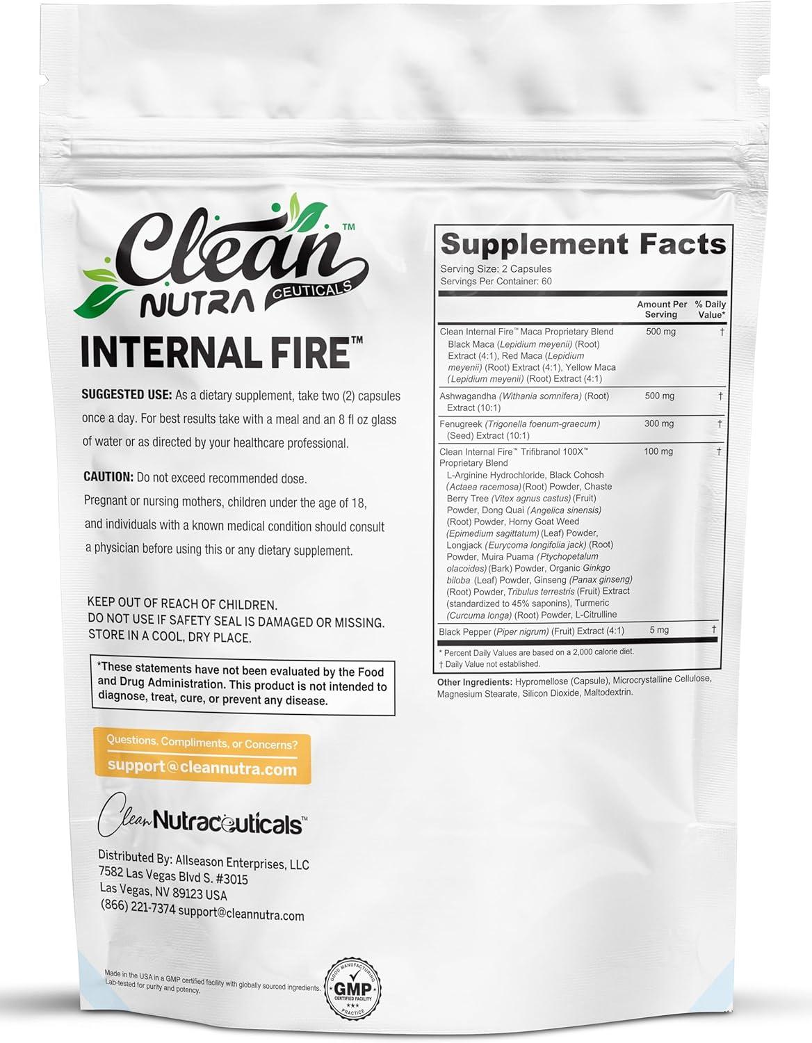 image:imageClean Nutra Internal Fire One Herbal Supplement with Maca Root Ashwagandha Fenugreek Black Cohosh Chaste Berry Tree Horny Goat Weed Dong Quai Longjack Ginkgo Biloba amp Panax Ginseng120 Capsules