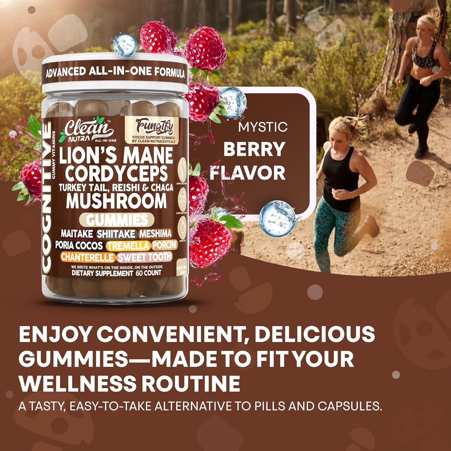 image:imageClean Nutra Lions Mane Mushroom Gummies Cordyceps Supplement for Memory and Focus Immune Support Vitamins Reishi Chaga Turkey Tail Mushrooms Gummy Shiitake Maitake Meshima Supplements